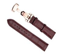 Chlikeyi Bracelets de montre universels en cuir véritable 18-22mm montre bande à boucle papillon/bracelet à boucle en acier, or rose marron, 22 mm