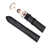 Chlikeyi Bracelets de montre universels en cuir véritable 18-22mm montre bande à boucle papillon/bracelet à boucle en acier, or rose noir, 20 mm