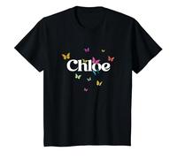 Chloe - Joli prénom de Fille avec des Papillons colorés T-Shirt, Enfant, Noir, 6 Ans