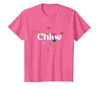 Chloe - Joli prénom de Fille avec des Papillons colorés T-Shirt, Enfant, Rose Chiné, 4 Ans
