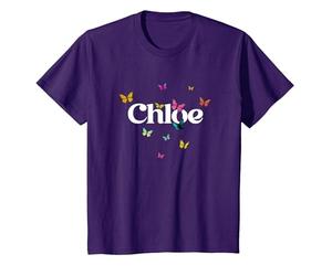 Chloe - Joli prénom de Fille avec des Papillons colorés T-Shirt, Enfant, Violet, 12 Ans