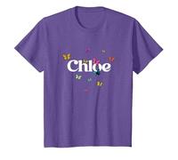 Chloe - Joli prénom de Fille avec des Papillons colorés T-Shirt, Enfant, Violet Chiné, 8 Ans