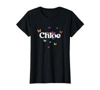 Chloe - Joli prénom de Fille avec des Papillons colorés T-Shirt, Femme, Noir, XL