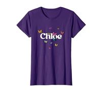 Chloe - Joli prénom de Fille avec des Papillons colorés T-Shirt, Femme, Violet, 3XL