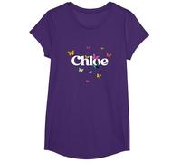 Chloe - Joli prénom de Fille avec des Papillons colorés T-Shirt, Fille, Violet, XS