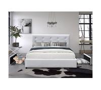 chloe Solide et Confortable Lit 140x190 avec Sommier avec 4 tiroirs+Tete de lit Couleur BLANC -