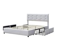 chloe - Solide et Confortable Lit 140x190 avec Sommier avec 4 tiroirs Tete de lit Couleur BLANC Pieds en 4 cm