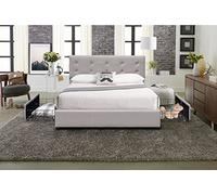 chloe - Solide et Confortable Lit 140x190 avec Sommier avec 4 tiroirs + Tete de lit Couleur GRIS + Pieds en 4 cm - 13 Lattes - revetement PVC Simili facile d'entretien - Montage Rapide et Facile