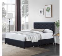 chloe - Solide et Confortable Lit 140x190 avec Sommier avec 4 tiroirs + Tete de lit Couleur NOIR + Pieds en 4 cm - 2 x 13 Lattes - revetement PVC Simili facile d'entretien - Montage Rapide et Facile