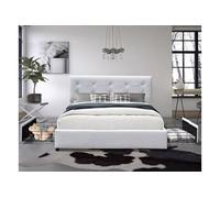 chloe Solide et Confortable Lit 140x200 avec Sommier avec 4 tiroirs+Tete de lit Couleur BLANC -