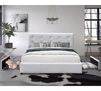 chloe - Solide et Confortable Lit 140x200 avec Sommier avec 4 tiroirs + Tete de lit Couleur BLANC + Pieds en 4 cm - 13 Lattes - revetement PVC Simili facile d'entretien - Montage Rapide et Facile