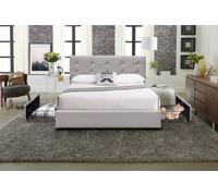 chloe - Solide et Confortable Lit 140x200 avec Sommier avec 4 tiroirs + Tete de lit Couleur GRIS + Pieds en 4 cm - 13 Lattes - revetement PVC Simili facile d'entretien - Montage Rapide et Facile