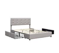 chloe - Solide et Confortable Lit 140x200 avec Sommier avec 4 tiroirs Tete de lit Couleur GRIS Pieds en 4 cm