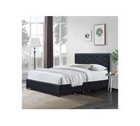 chloe Solide et Confortable Lit 140x200 avec Sommier avec 4 tiroirs+Tete de lit Couleur NOIR