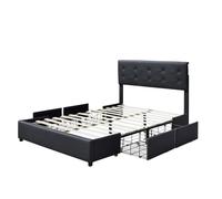 chloe - Solide et Confortable Lit 140x200 avec Sommier avec 4 tiroirs Tete de lit Couleur NOIR Pieds en 4 cm