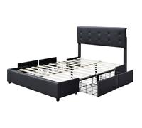 chloe - Solide et Confortable Lit 160x200 avec Sommier avec 4 tiroirs Tete de lit Couleur NOIR Pieds en 4 cm