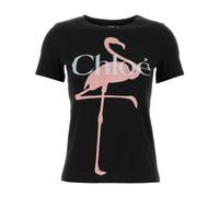 Chloé - T-shirt bébé coupe ajustée avec imprimé flamant rose - Femme - Tops - Noir - Taille: 42 FR