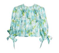 Chloé - Top court froncé en jacquard de soie - Femme - Blouses et Chemises - Bleu - Taille: 38 FR
