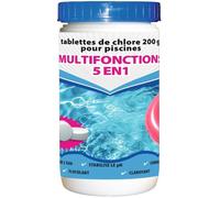 Chlore multifonctions - BSI - 5 en 1 - Action longue durée - Dissolution lente - Idéal pour piscine et spa - Galets 200g - 1kg