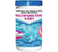 Chlore multifonctions - BSI - 5 en 1 - Action longue durée - Dissolution lente - Idéal pour piscine et spa - Galets 200g - 1kg