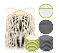 Chloven Lot de 16 tampons démaquillants réutilisables en coton - Lavables en machine - Charbon de bambou pour le visage - Lingettes de maquillage réutilisables avec sac à linge