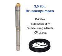 CHM GmbH Pompe A Puits Profonds 3,5 " Ø 9,1 CM, de 750W 4800 L / Hauteur 6,1 BAR