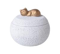Chmentnanza Urne pour Chat - Céramique Texture Unique, Sculpture Chat Or Mémoire pour Cendres Félines (Blanc)