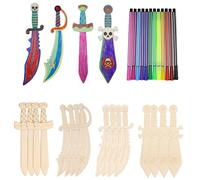 CHmiss 16 PièCes Peinture D'éPéE De Pirate Avec 12 Stylos De Couleur,éPéEs Pirate D'Enfants, Bricolage éPéEs En Bois En Bois à Colorer Pour Enfants Pour Loisirs CréAtifs,Epee Pirate,Epee Enfant