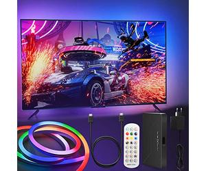 CHMMY TV Rétroéclairage RGBIC Neon Rubans LED 4m HDMI 2.0 Sync Box DIY Bande Lumineuse à Changement de Couleur pour TV 32-100 Pouces et PC pour Plafond, Cuisine, Jeux