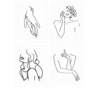 Chnegral Minimalist Line Art Lot de 4 affiches de dessin esthétiques Noir/blanc 20,3 x 25,4 cm Sans cadre