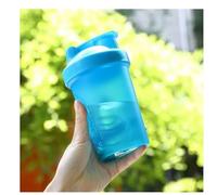 CHNLML Bouteille shaker protéinée de 400 ml avec boule de mélange, anti-fuite, sans BPA, pour salle de sport, entraînement, mélangeur de jus (bleu / bleu, 473,6 g - 400 ml)