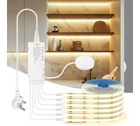 CHNMALITAI Lot de 6 bandes LED COB 12 V, 1 m, blanc chaud, avec interrupteur tactile et variateur d'intensité pour armoire, vitrine, cuisine (blanc chaud)