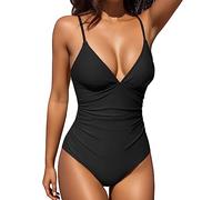Chnnamzu Maillot De Bain Femme 1 Pieces, Maillot De Bain Femme Gainant Push Up Rembourré Natation Sexy Col V Grande Taille Floral Maillot De Bain Plage Dos Nu Froncé Devant Ventre Plat Maillot Bain