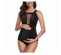 Chnnamzu Maillots Une Pièce Maternité,Maillot De Bain Femme Enceinte 1 Pieces Col en V Maillot De Bain Enceintes Bretelles Réglables Bikini avec Coussin De Poitrine Froncé Vetement De Plage