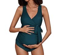 Chnnamzu Maillots Une Pièce Maternité,Maillot De Bain Femme Enceinte 1 Pieces Col en V Maillot De Bain Enceintes Bretelles Réglables Bikini avec Coussin De Poitrine Froncé Vetement De Plage