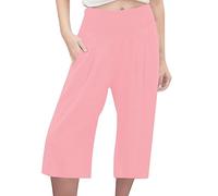 Chnnamzu Pantacourt Lin Femme Ete Fluide DéContracté Taille Elastique LéGer avec Poches Grande Taille Ample Pantalon De Jogging à Cordon Couleur Unie 3/20 Pantacourt Confortable Pants de Plage