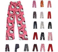 Chnnamzu Pantalon Pyjama Femme, Bas De Pyjama Femme Flanelle Polaire Chaud et Doux Confort Cartoon Chat Anime Imprimé Kawaii Pantalon de Pyjama Pas Cher Décontracté Maison Lounge Pantalons