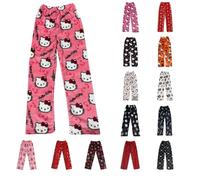 Chnnamzu Pantalon Pyjama Femme Flanelle - Bas de Pyjama Polaire Chaud et Doux Confort Cartoon Chat Anime Imprimé Kawaii Mode Décontracté Vêtements de Nuit Pantalons pour Maison Lounge