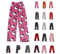 Chnnamzu Pantalon Pyjama Femme Flanelle Bas de Pyjamas Filles Polaire Chaud et Doux Confort Cartoon Chat Anime Imprimé Kawaii Mode Décontracté Maison Lounge Pantalons pour Femmes Automne et Hiver