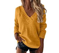 Chnnamzu Pull Bleu Femme - Femme Pull En Tricot Col En V Elégant Color Block Pullover Chaud Chic Et Élégant Pullover a La Mode Hiver Chaud Confortable Tops