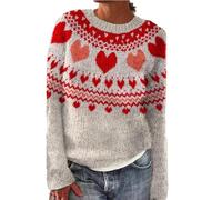 Chnnamzu Pull Norvégien Femme Grande Taille, Pull Femme Hiver, Pull Femme Col Rond Manches Longues Sweater Chic Et Elegant Pullover Hauts Tricots Rétro Jacquard Casual Chaud Chandail Pulls