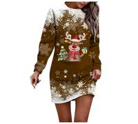 Chnnamzu Robe Pull De Noël Femme Col Rond Manches Longues DéContractéE, Cocktail Sans Capuche Chic avec Motif Imprimé Grande Taille Sweat