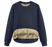 Chnnamzu Sweat Polaire Femme sans Capuche Automne Et Hiver éPais Et Chaud Pullover à Manches Longues Et Col Rond Sweatshirts Chic Doublure Sherpa Thermique Pull Couleur Unie Grande Taille Haut