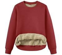 Chnnamzu Sweat Polaire Femme sans Capuche Automne Et Hiver éPais Et Chaud Pullover à Manches Longues Et Col Rond Sweatshirts Chic Doublure Sherpa Thermique Pull Couleur Unie Grande Taille Haut