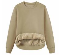 Chnnamzu Sweat Polaire Femme sans Capuche Automne Et Hiver éPais Et Chaud Pullover à Manches Longues Et Col Rond Sweatshirts Chic Doublure Sherpa Thermique Pull Couleur Unie Grande Taille Haut