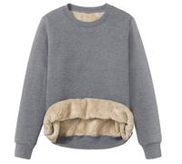 Chnnamzu Sweat Polaire Femme sans Capuche Automne Et Hiver éPais Et Chaud Pullover à Manches Longues Et Col Rond Sweatshirts Chic Doublure Sherpa Thermique Pull Couleur Unie Grande Taille Haut