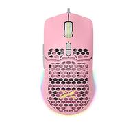CHNNO1 Souris de jeu légère RVB 67 g 7200 DPI avec coque en nid d'abeille ergonomique avec câble super tressé, adaptée pour les joueurs informatiques, rose