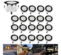 CHNXU 20 Spot LED Eclairage Extérieur Encastrable Sol Terrasse Bois,45mm Spots Encastré Extérieur Fait en IP67 DC12V 1W Avec Alimentation EU Pour Jardin Escalier Patio Blanc Froid(Noir)