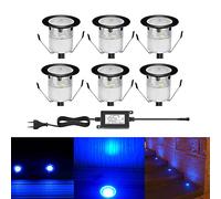 CHNXU LED Spot Encastrable Extérieur Mini Spot Encastré de Ø30mm Eclairage Encastrables Extérieur pour Terrasse Enterre IP67 Etanche DC12V Lumière pour Escalier (bleu(noir), 6 kit)