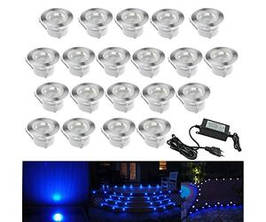CHNXU Lot de 20 Spot LED Encastrable Extérieur, IP67 Étanche, Ø45mm, DC12V, Bleu Spots à Encastrer pour Jardin Terrasse Escalier Deck en Bois Patio - Décoration Intérieure et Extérieure